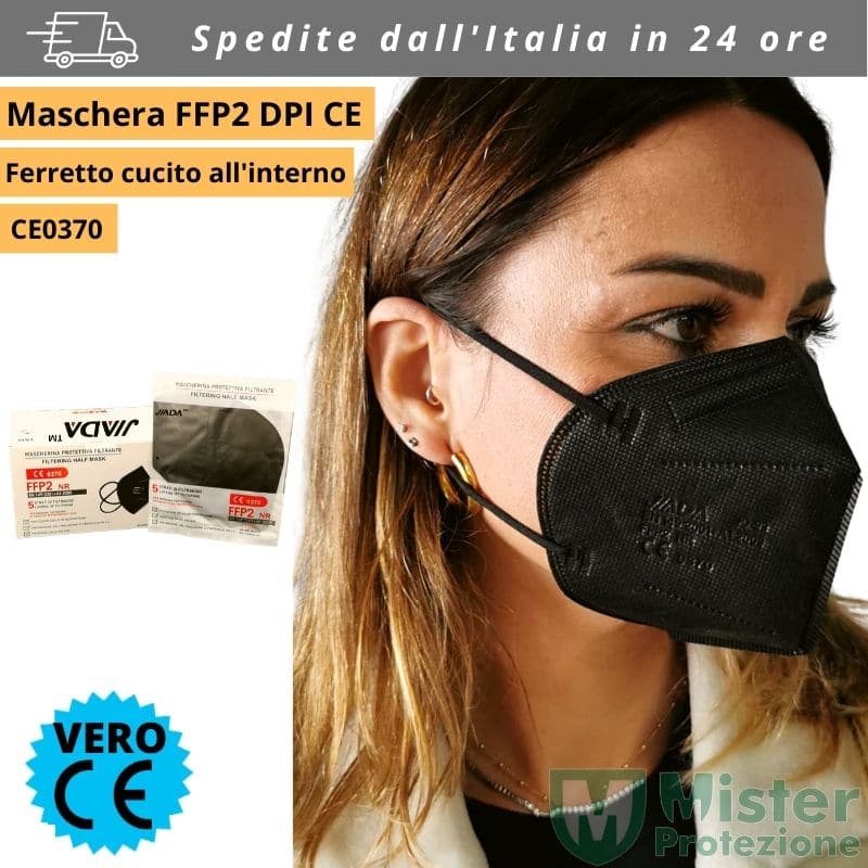 Mascherina FFP2 JIADA JD99 Nero con CE0370 e con Certificato aggiuntivo  Italiano – Confezione da 1 pezzo - Mister Protezione