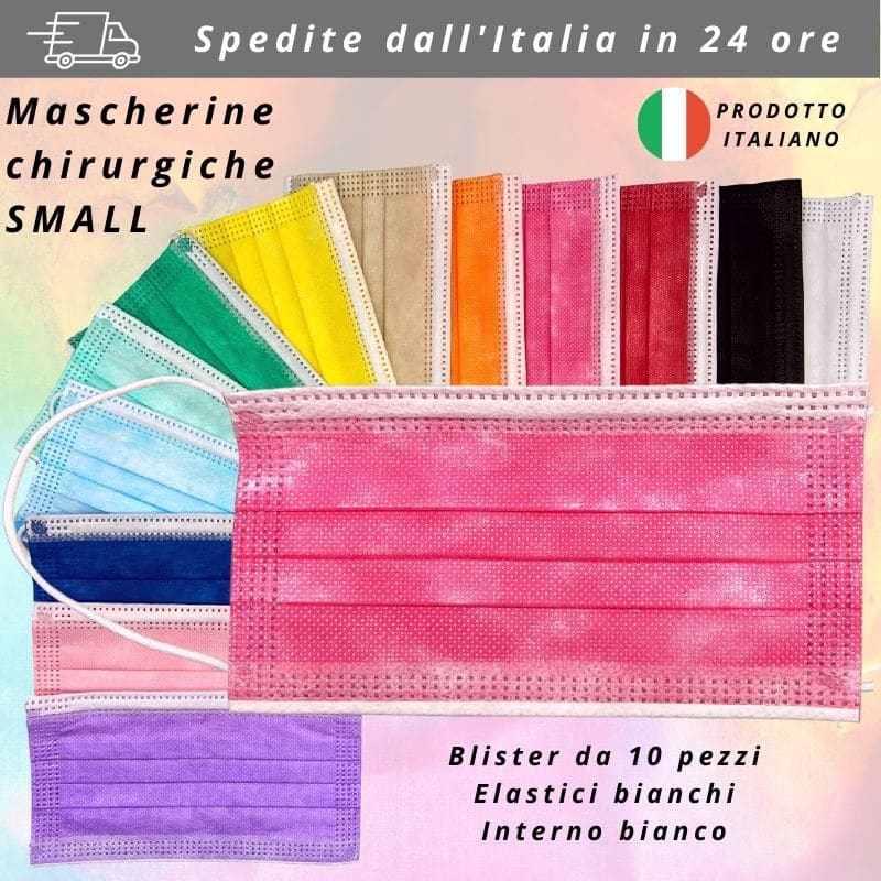 Mascherine chirurgiche DM in blister da 10 pezzi, taglia small, colorate, MADE IN ITALY notifica ministero della salute, colore FUCSIA