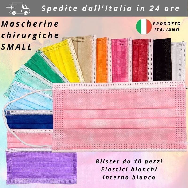 Mascherine chirurgiche DM in blister da 10 pezzi, taglia small, colorate, MADE IN ITALY notifica ministero della salute, colore ROSA