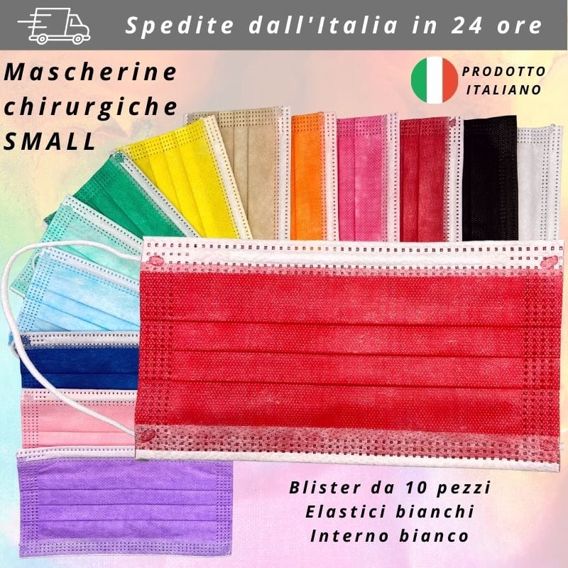 Mascherine chirurgiche DM in blister da 10 pezzi, taglia small, colorate, MADE IN ITALY notifica ministero della salute, colore ROSSO