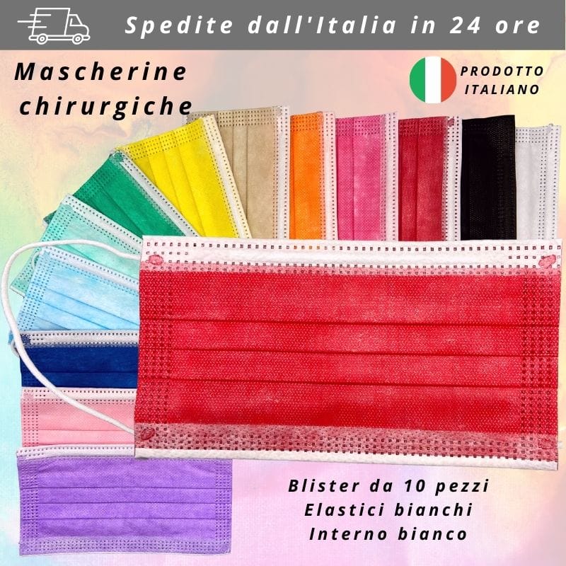 Mascherine chirurgiche DM in blister da 10 pezzi, colorate, MADE IN ITALY notifica ministero della salute, colore ROSSO