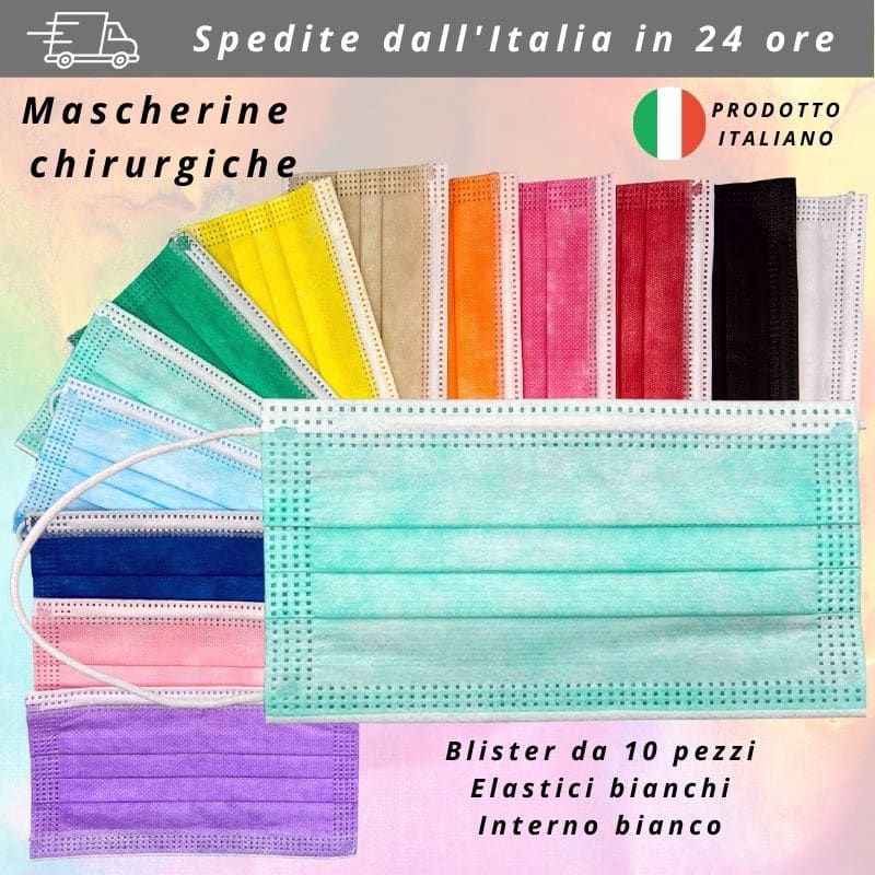 Mascherine chirurgiche DM in blister da 10 pezzi, colorate, MADE IN ITALY notifica ministero della salute, colore VERDE TIFFANY