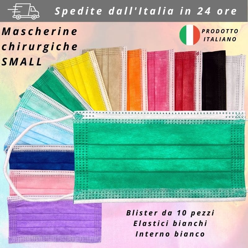 Mascherine chirurgiche DM in blister da 10 pezzi, taglia small, colorate, MADE IN ITALY notifica ministero della salute, colore VERDE