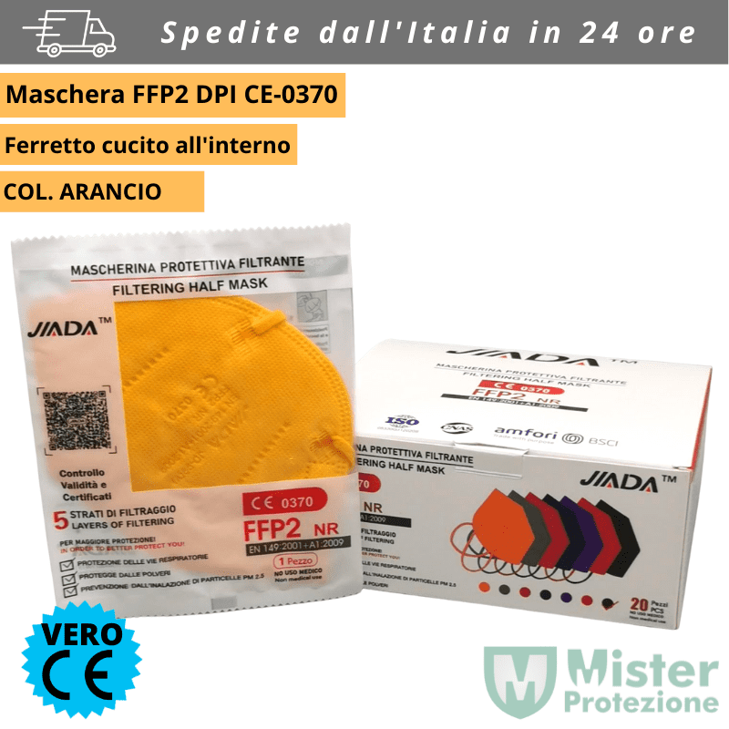 Mascherina FFP2 JIADA Colore Arancio con Certificato CE0370 - Confezione da 1 Pezzo